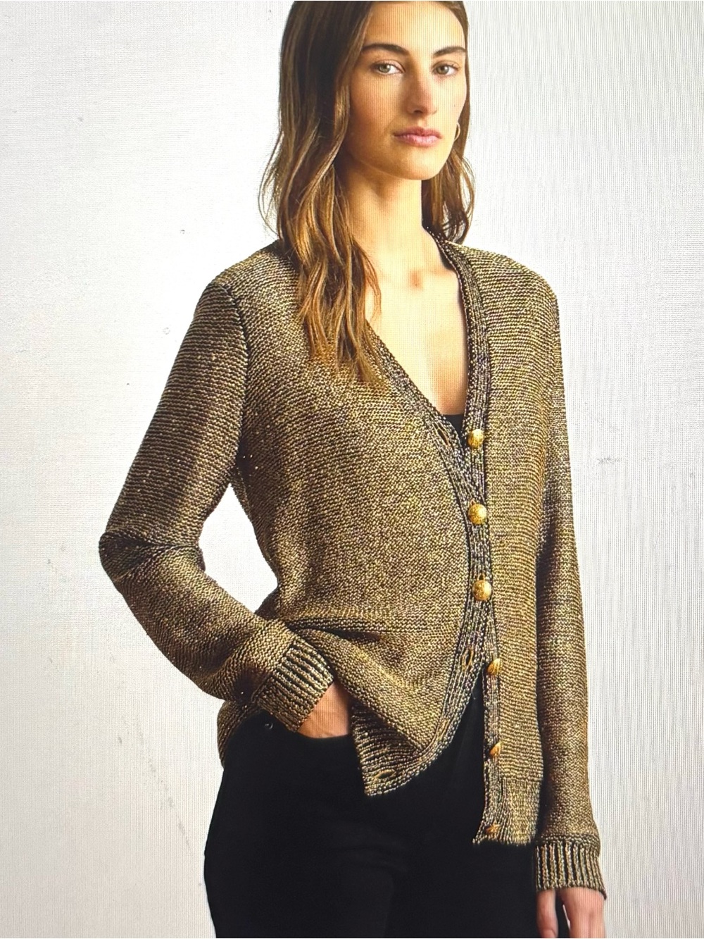 🆕 Ralph Lauren Metallic Gold sequin Cardigan